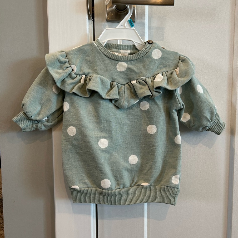 Jessica Simpson Green and White Polka Dot Ruffle Sweatshirt